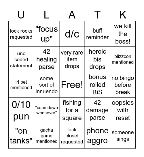 ULA'BINGO 1 Bingo Card