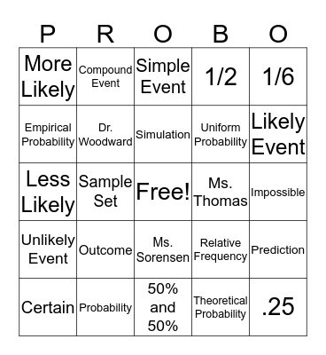 Probability Bingo Card