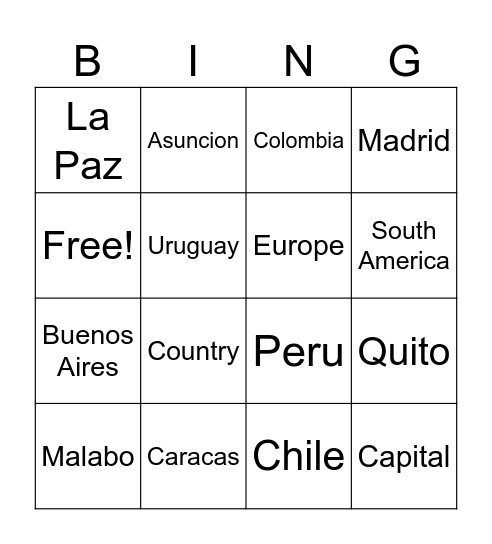 Sudamerica Bingo Card