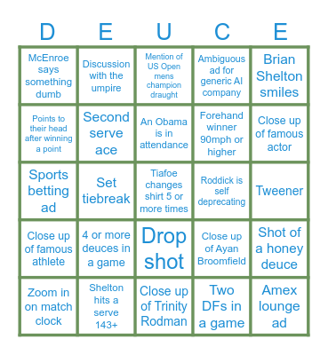 US Open Semifinals 2026 Bingo Card
