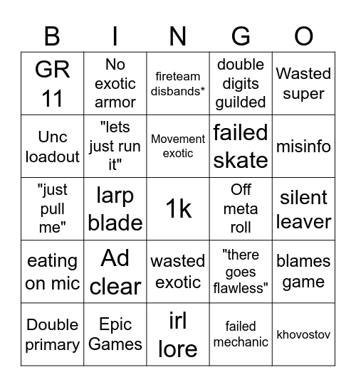 LFG Bingo Card