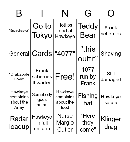 M*A*S*H 1-4 Bingo Card