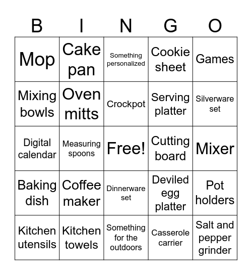 Bridal Shower Bingo Card