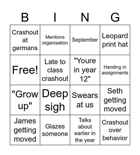 OED churchy bingo Card
