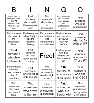 Work Right Find Someone Who... Bingo Card