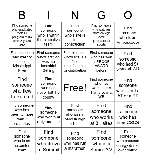 Work Right Find Someone Who... Bingo Card