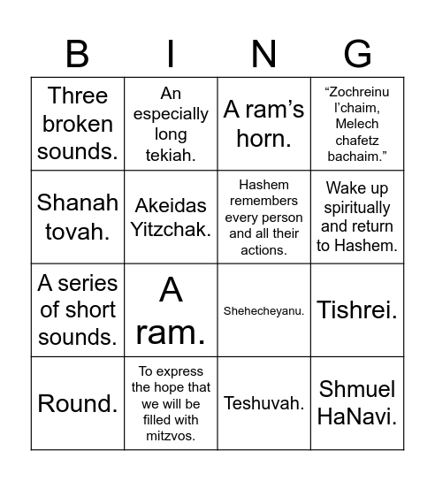 Rosh Hashanah Day 2 Bingo Card