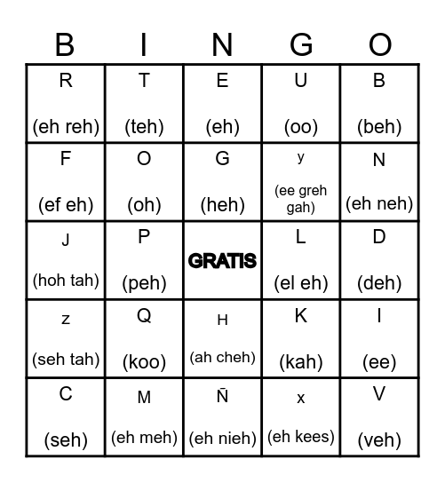 BINGO ABECEDARIO Bingo Card
