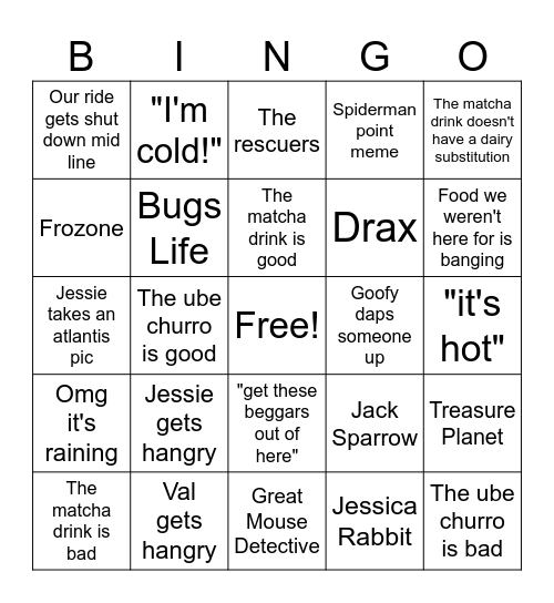 Dizzy Place Bingo Card