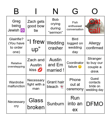 Austin and Emily Bingo Card