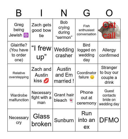 Austin and Emily Bingo Card
