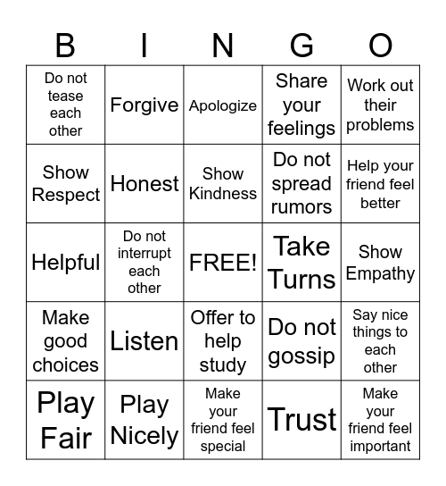 HOW TO BE A GOOD FRIEND Bingo Card