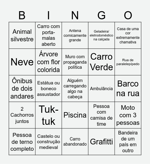 Geoguessr Bingo Card