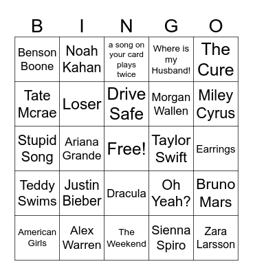 Music Bingo Card