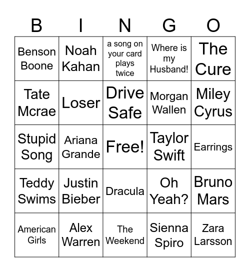 Music Bingo Card