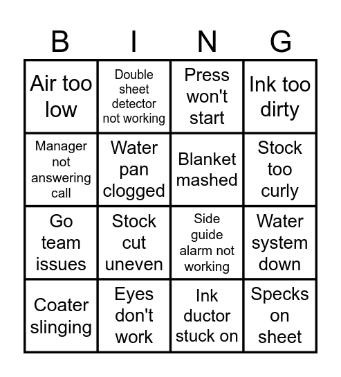 Press Issues Bingo Card