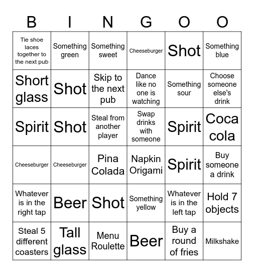 PUB BINGO Card