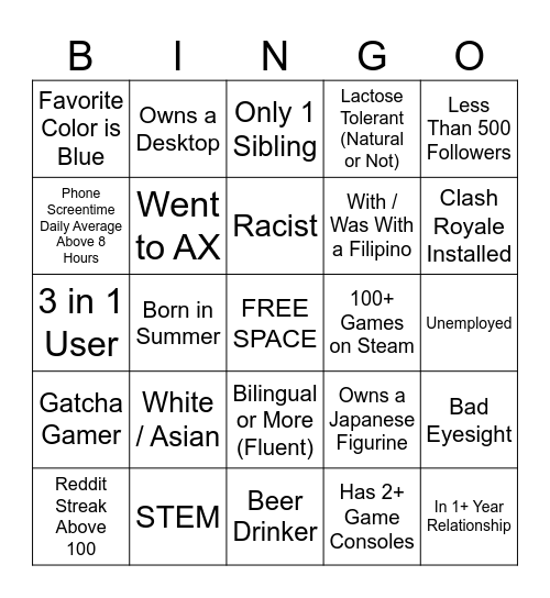 Tree (RIP) Bingo Card