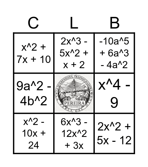 BINGO MATEMÁTICO Bingo Card