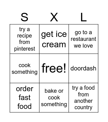 Slogan Food Bingo Card
