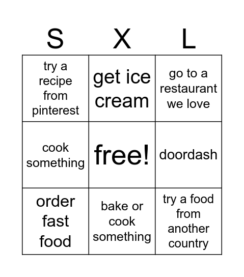 Slogan Food Bingo Card