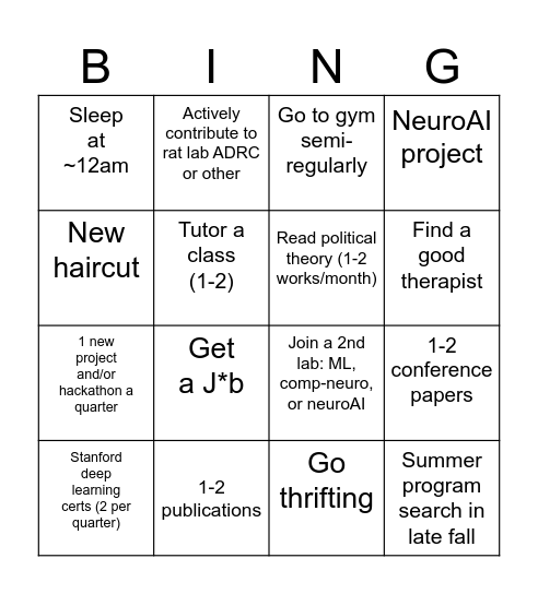2026-2027 Academic Year Bingo Card