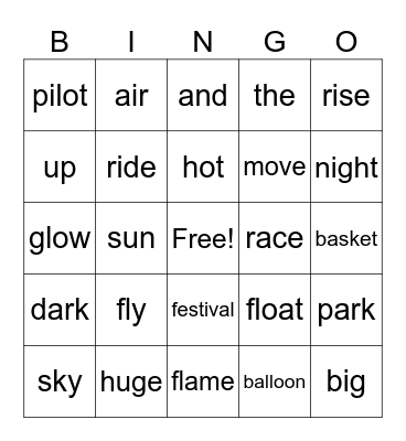 N2Y Balloon Festival Bingo Card