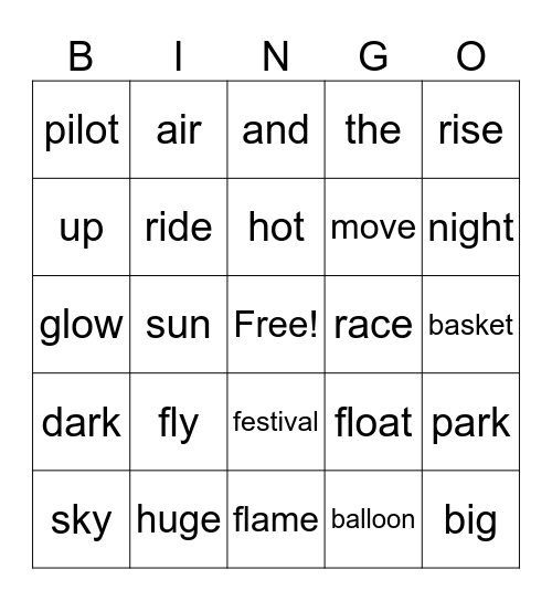 N2Y Balloon Festival Bingo Card