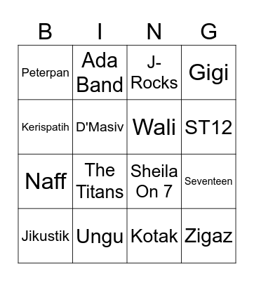 Band Pop Indonesia Bingo Card