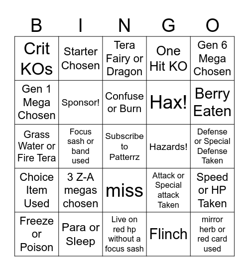 Patterrz Combine it With A Mega Evolution! Bingo Card