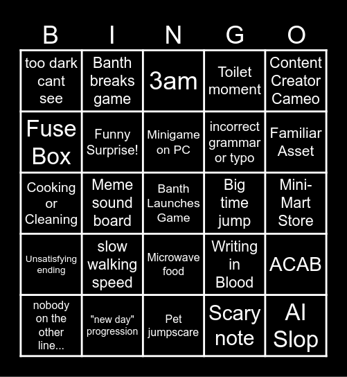 Indie Horror Bingo Card