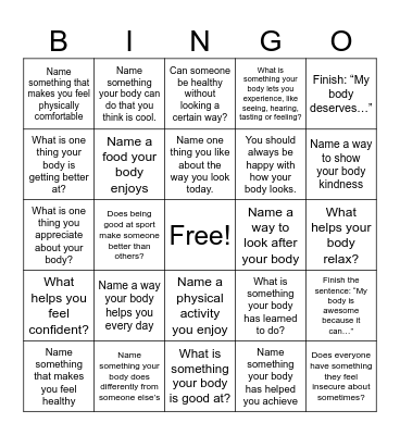 Body positivity Bingo Card