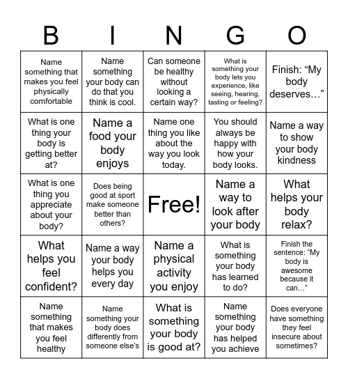 Body positivity Bingo Card