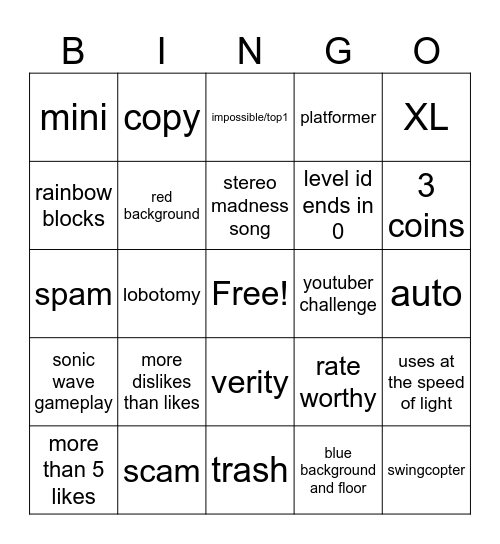 GD Bingo Card
