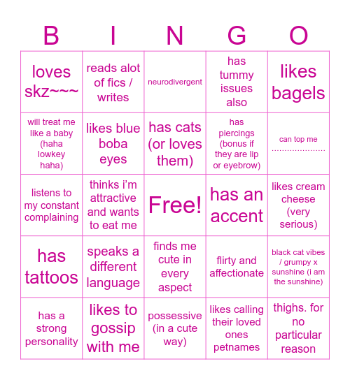 are you mila’s type bingo Card