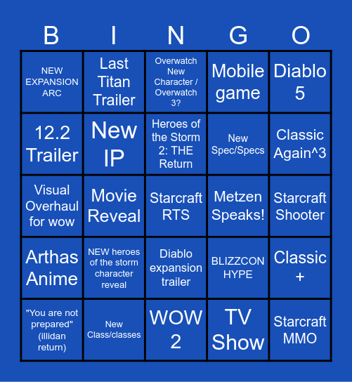Hiraeth Blizzcon 2026 Bingo Card