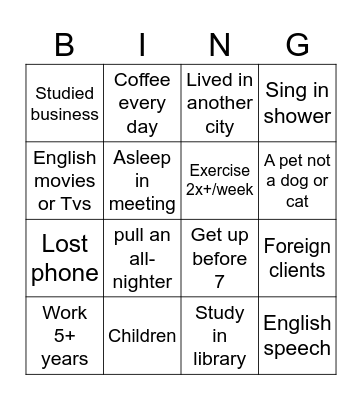 Ice-Breaking Session Bingo Card