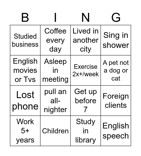 Ice-Breaking Session Bingo Card