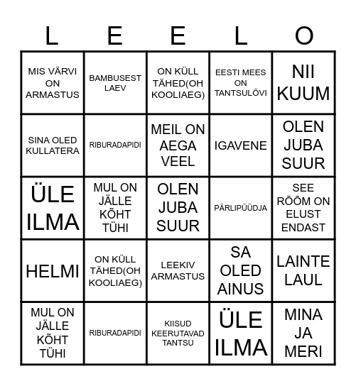 Muusikabingo Card