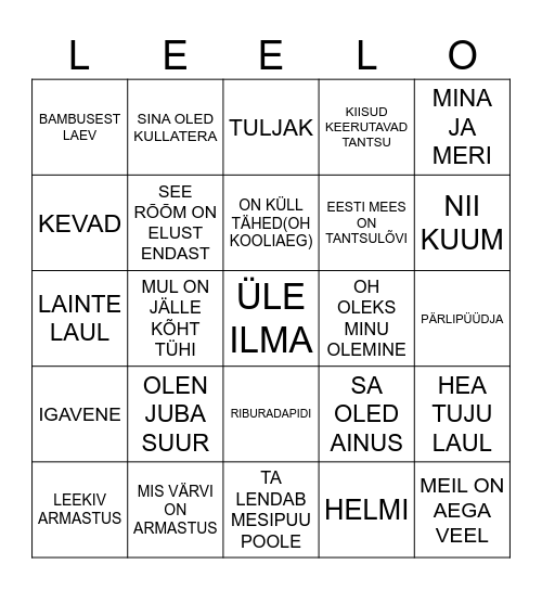 Muusikabingo Card