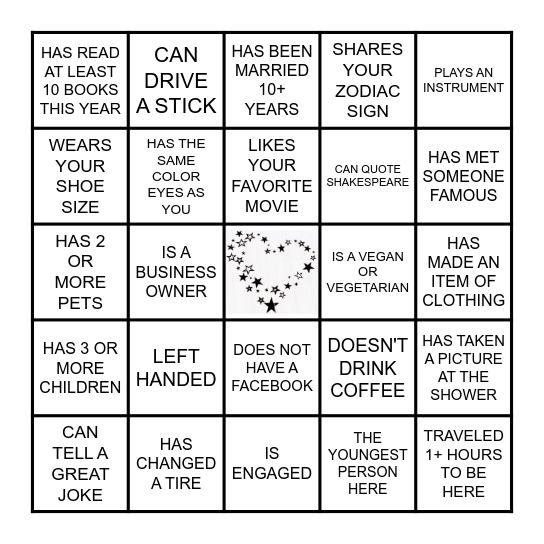 FIND THE GUEST Bingo Card