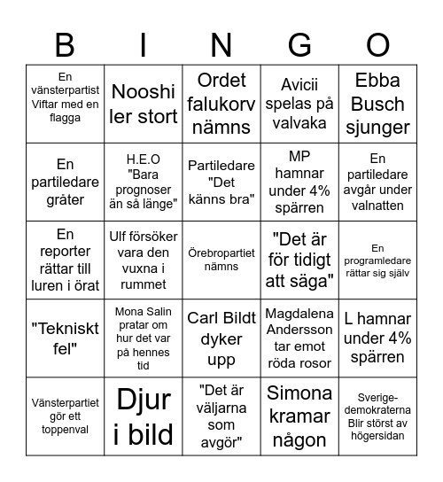 Valbingo Card