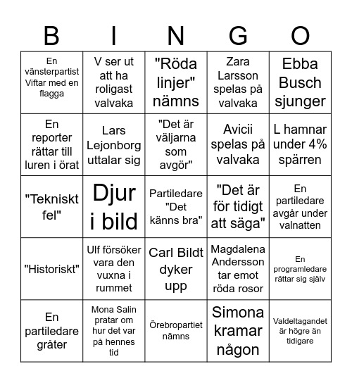 Valbingo Card