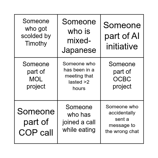 Get to know your peers! Bingo Card