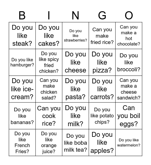 Big Ben Cooking Show Bingo Card
