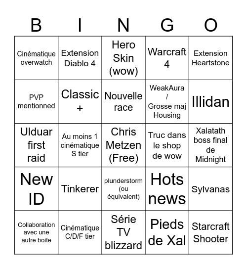 Blizzcon 2026 Bingo Card