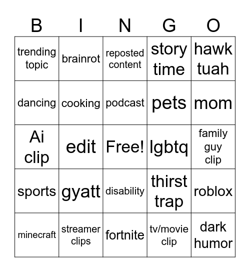 tiktok bingo Card