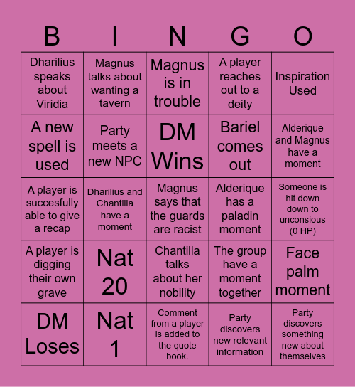 Fate of Sylvara Bingo Card