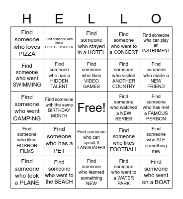 Welcome bingo! Bingo Card