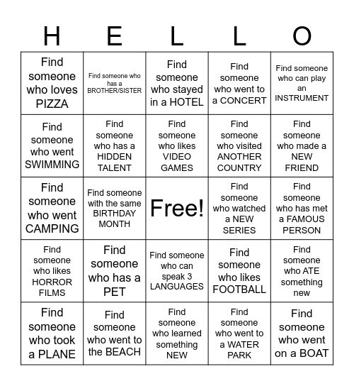 Welcome bingo! Bingo Card